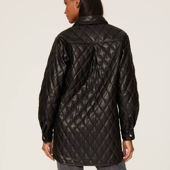 Maje Baneta Quilted Faux Leather Jacket Long Sleeve Solid Black 40 Large - Picture 3 of 12